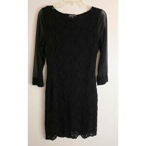 Covington Black Lace Dress Fully Lined Black On Black Sheer Long Sleeves Size 8